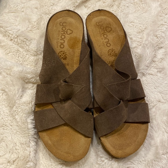 YOKONO NWOB made in Spain leather cork wedge sock slides on size 9 - Picture 3 of 12